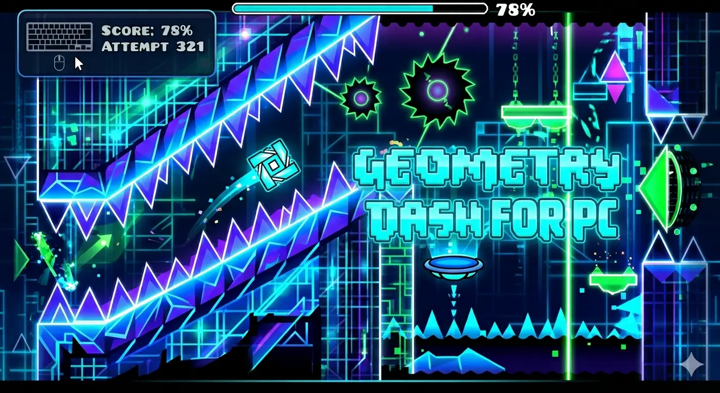Ultra HD neon rhythm platformer levels in Geometry Dash for PC